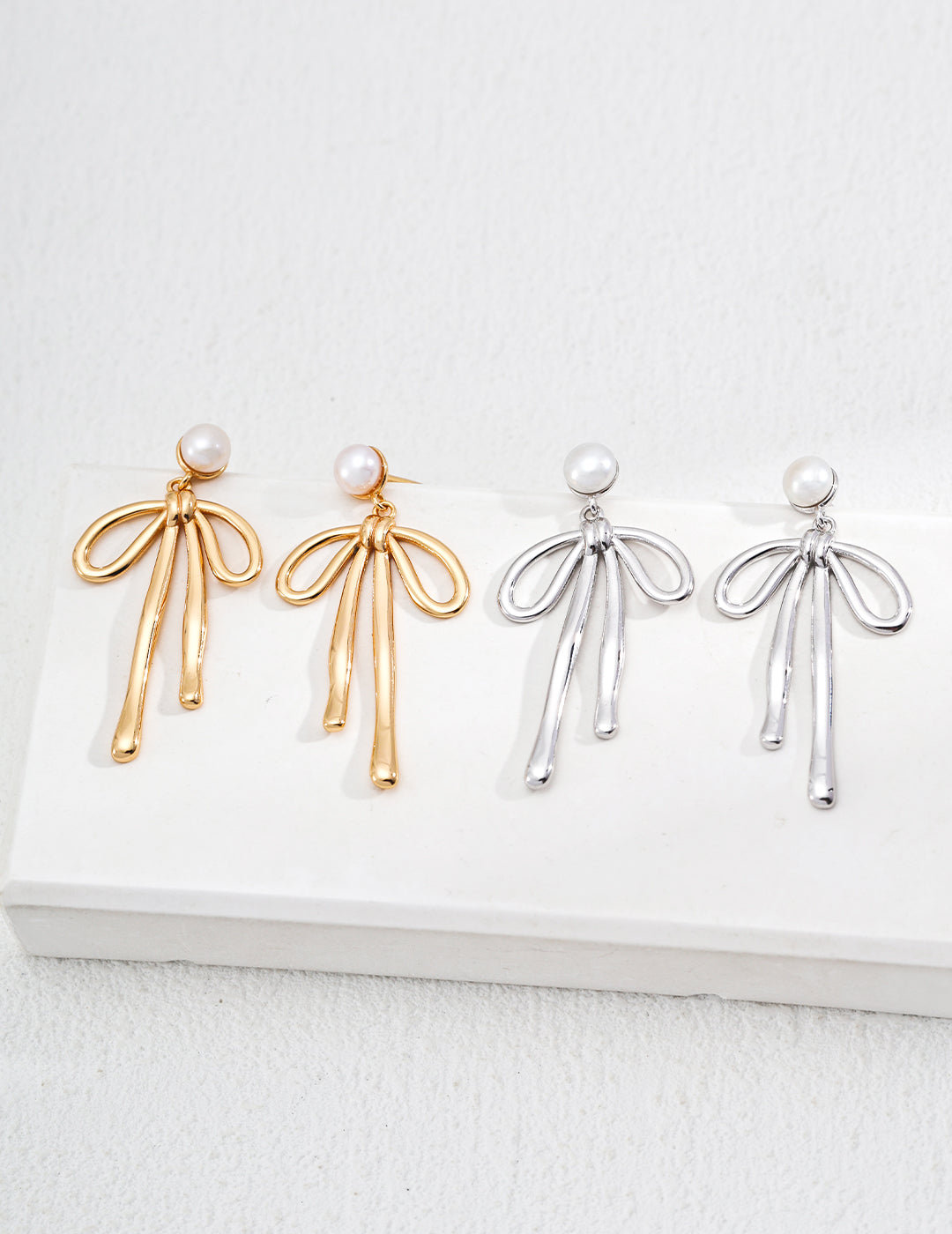Pearl Bow Earrings|Women's Bow Earrings | Eudorra Jewelry