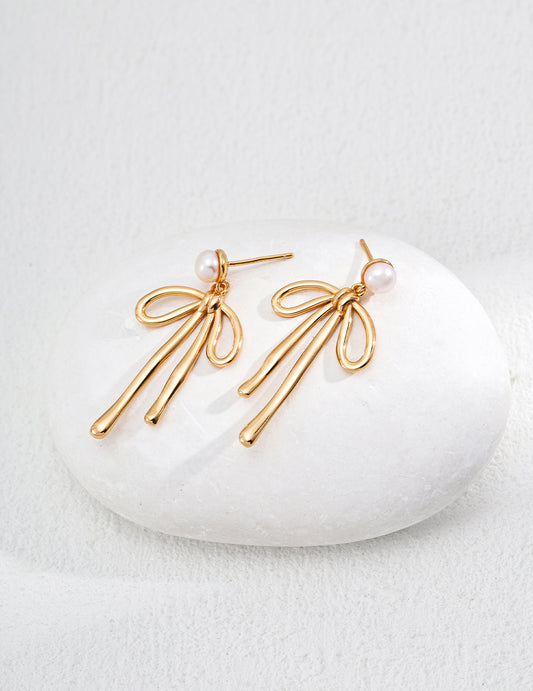 Pearl Bow Earrings｜Women's Bow Earrings | Eudorra Jewelry